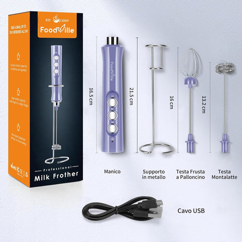 MF02 Rechargeable Milk Frother Handheld Foam Maker with Stainless Whisk for Cappuccino, Latte, Bulletproof Coffee, Keto Diet, Protein Powder, Matc...