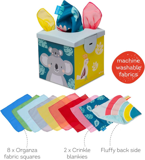 Taf Toys Sensory Crinkle Tissue Box for Toddlers. STEM Montessori Toy with Colorful Soft Scarves and Crinkling Blankies...