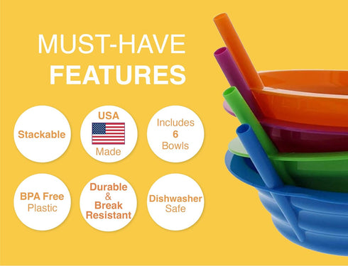 Arrow Home Products Sip-A-Bowl Set, 22oz, 6pk - BPA Free Straw Bowls for Kids To Sip Up Every Drop Without the Mess -Made in the USA, Great for Ce...