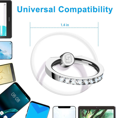 Transparent Phone Ring Holder 2 Pcs, Jsoerpay Clear Cell Phone Ring Holder with Diamond, Finger Grip 360°Rotation Compatible with Most of The Phon...