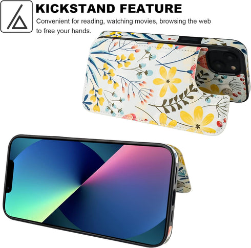 HAOPINSH for iPhone 13 Case Wallet with Card Holder, Floral Flower Pattern Back Flip Folio PU Leather Kickstand Card Slots Case for Women Girls, D...
