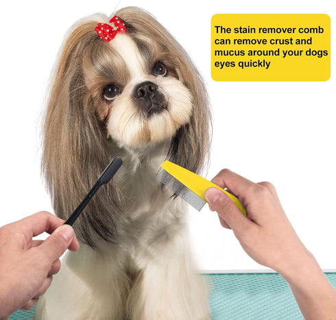 5 Pieces Dog Eye Combs Tear Stain Remover Combs Pet Grooming Comb for Small Dogs Gently Removing Eye Mucus and Crust (Yellow, Black)...