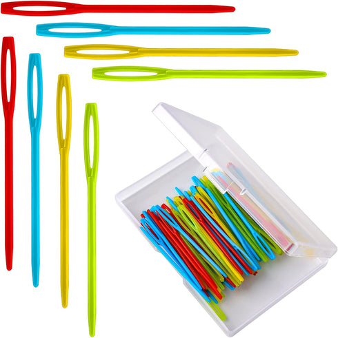SAVITA 100pcs Plastic Sewing Needles, Large-eye Knitting Needles Colorful Plastic Yarn Lacing Weaving Needle Learning Needles for Kids DIY Sewing ...