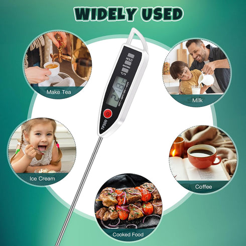 6 Set Waterproof Food Thermometer for Water, Liquid, Candle and Cooking Digital Meat Thermometer with Long Probe Instant Read Thermometer for Kitc...