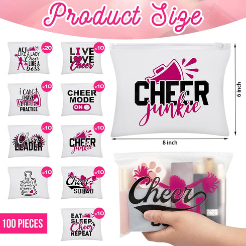 100 Pcs Cheer Cosmetic Bags Bulk, Frosted Plastic Cheer Makeup Case with Cheer Quotes for Team, Perfect for Cheer Gift Bags, Cheer Goodie Bags, Ch...