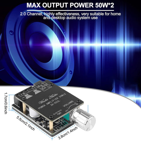Mini Amplifier Board Bluetooth Amplifier 2.0 2X50W 5V-24V Audio Power Amplifier Module for Store Home Theater Speakers...