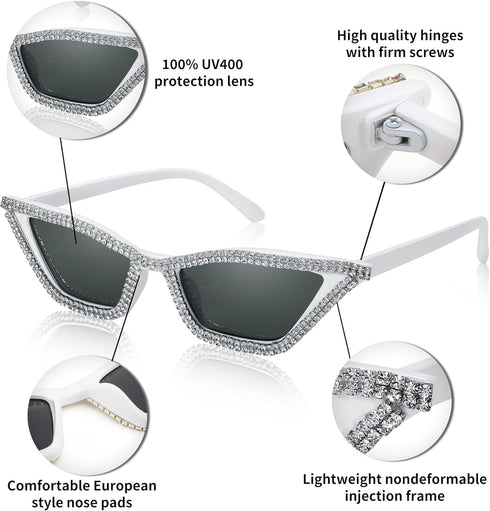 FEISEDY Small Cat Eye Sunglasses for Women Vintage Square Sparkling Crystal Trendy Retro Cateye Sunglasses B2317...