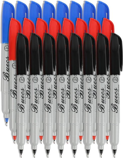 Permanent Markers, 24 Count Ultra Fine Point Permanent Markers, 3 colors, Works on paper, Plastic, Stone, Glass, Metal...