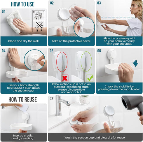 TAILI Soap Dish Soap Holder Suction Cup Powerful Vacuum Suction, Strong Sponge Holder for Shower, Bathroom, Tub and Kitchen Sink, Drill-Free, Remo...