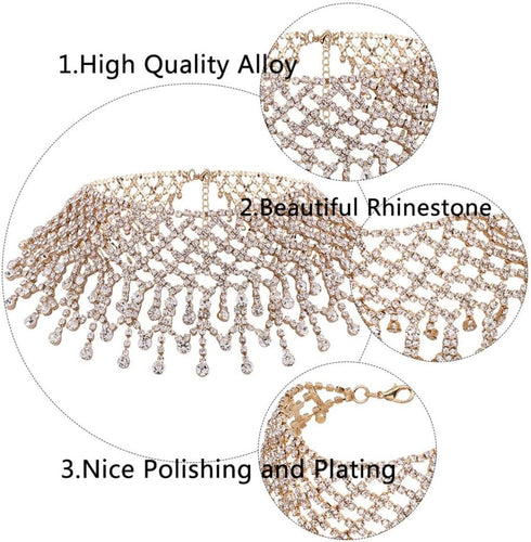 COLORFUL BLING Luxury Rhinestone Full Crystal Tassel Choker Necklace for Women Party Wedding Bridal Bridesmaid Costume Neck Jewelry Accessories...