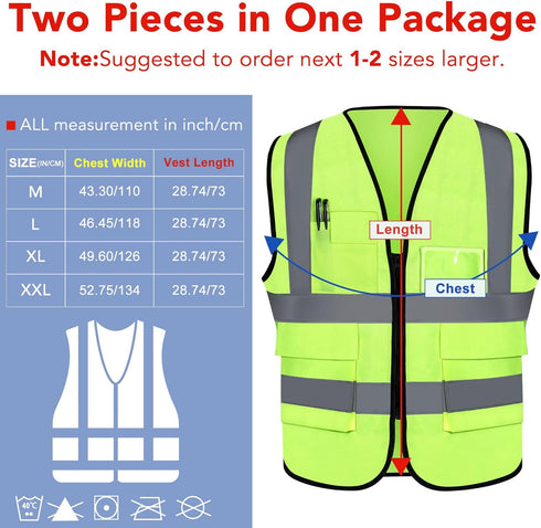 XPCARE 2-Pack Reflective Safety Vest For Women Men - High Visibility Security Vest- Pockets and Zipper Front - Neon Green Color...