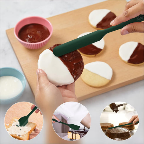 HOTEC High Heat Resistant Food Grade Silicone Rubber Spatula Set for Baking, Cooking, and Mixing Non Stick Dishwasher Safe BPA-Free Dark Green Set...