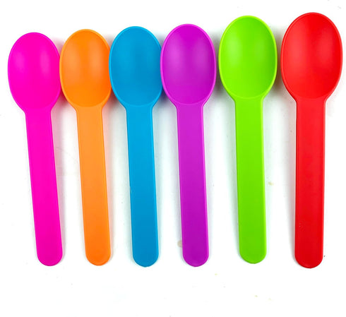 50 Pieces Premium Plastic Wide Handle Spoons,Ice Cream Spoons Dessert Spoons 5.9" long,Random 5 Colors...