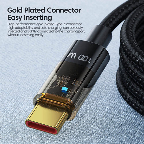 100W 5A PD Fast Charging Data Cable USB A to C Gold Plated Connectors 480 mbs Data sync and Charging with LED Active Connection Light - 3 feet 3 i...