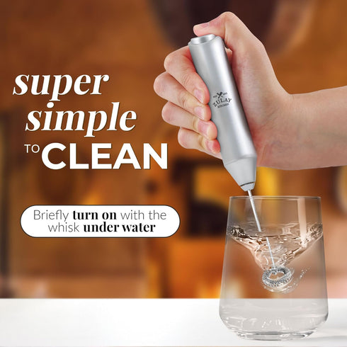 Zulay Kitchen Powerful Milk Frother Wand - Mini Milk Frother Handheld Stainless Steel - Battery Operated Drink Mixer for Coffee, Lattes, Cappuccin...