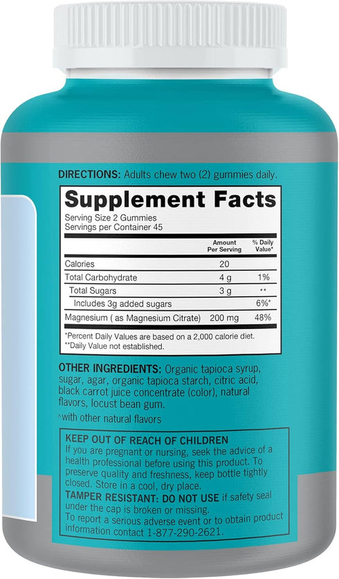 Qunol Magnesium Gummies for Adults, 200mg Magnesium Citrate High Absorption Supplement, Supports Nerve/Bone Health, Muscle Health, Vegetarian, 90 ...