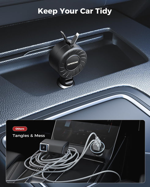 ?2024 Newest? SUPERONE Retractable Car Charger, 3 in 1 Small Fast Car Phone Charger, Retractable Cables for iPhone & Type-C, Compatible with iPhon...
