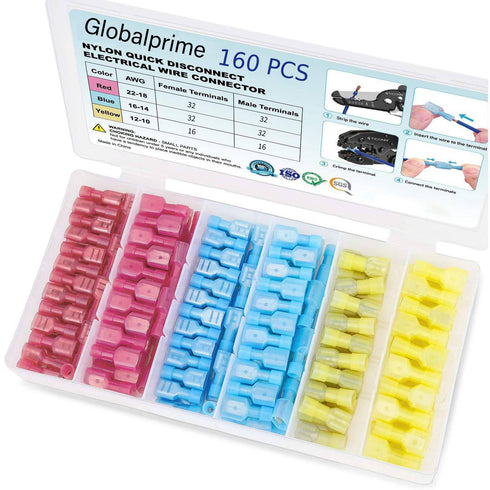 160 Pcs Spade Connectors, Fully Insulated, Wire Connectors Kit, Material, Electrical Connectors Kit for Crimp Connectors, Terminal Connectors for ...