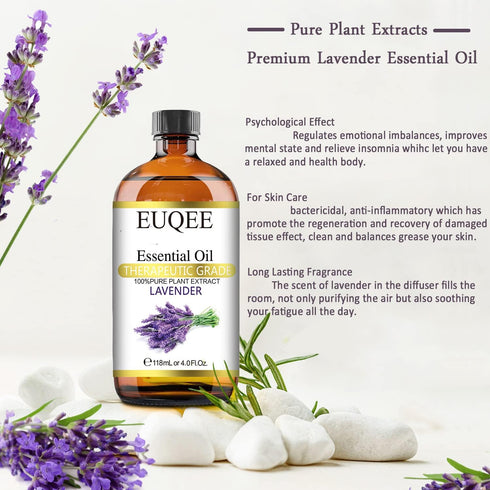 Lavender Essential Oil 118mL Pure Lavender Oil Large Capacity Essential Oil with Glass Dropper for Diffuser, DIY Candle - 4Fl. Oz...