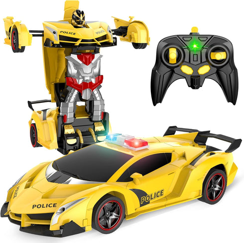 Remote Control Car, 2.4Ghz Transform RC Cars, 1:18 Scale Police Car Toy with Flashing Light, One Button Transformation,360 Degree Rotating Driftin...