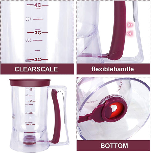 BBSTARZ Pancake Batter Dispenser – 4-Cup Batter Dispenser with Squeeze Handle & Measuring Marks for Pancakes, Waffles, Muffins, Crepes & Cupcakes ...