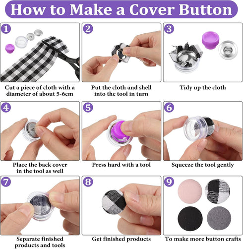 100 Sets Cover Buttons Kit with Tools Size Buttons to Cover Self Cover Buttons with Wire Backs DIY Fabric Cloth Cover Buttons (Size 24/0.59 Inch)...