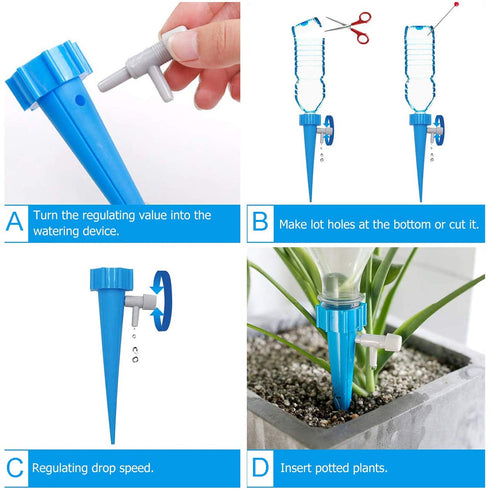 Plant Watering Devices, 6Pcs Self Watering Spikes, Slow Release Control Valve Switch Automatic Watering Drip System, Adjustable Water Volume Drip ...