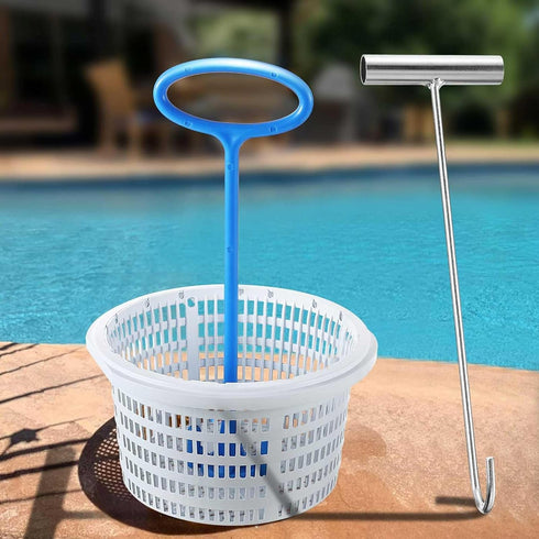 Blue Skimmer Basket Handle for Inground Pool, Removable Handle Design Pool Cleaning Equipment with Handle for Debris Removal (Blue- 2 Pack)...