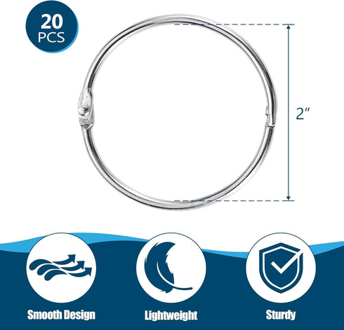 Loose Leaf Binder Rings 2 Inch (20 Pack) – Premium Nickel Plated Steel Book Rings, Metal Rings for Index Cards, Index Card Rings, for Office, Scho...