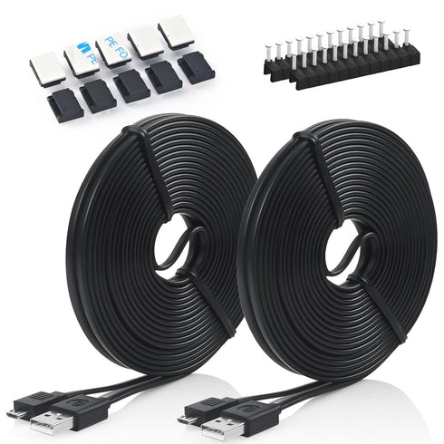 Long Micro USB Cable 25ft - USB to Micro USB Black Cable for PS4 Controller and Security Camera 2pack...