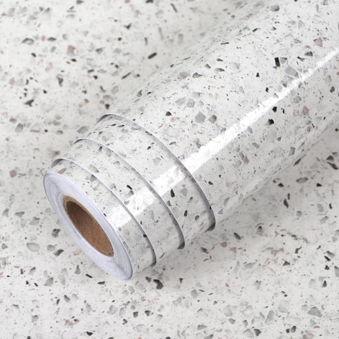 Gray White Terrazzo Contact Paper 88" X 16" Granite Contact Paper for Kitchen Counter Top Peel and Stick Countertop Adhesive Wallpaper for Cabinet...