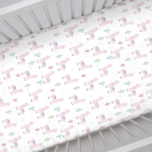 NoJo Super Soft Pink Llama Nursery Crib Fitted Sheet...