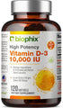 biophix Vitamin D-3 10000 IU 120 Softgels - High-Potency in Extra Virgin Olive Oil Non-GMO Soy-Free Supports Strong Bones Immune Health and K2...