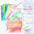 12PCS PVC A6 Binder Pockets + 12PCS Monthly Expense Tracker Budget Sheets, Clear Zipper Cash Envelopes for Budgeting, 6-Hole Planner Binder Insert...