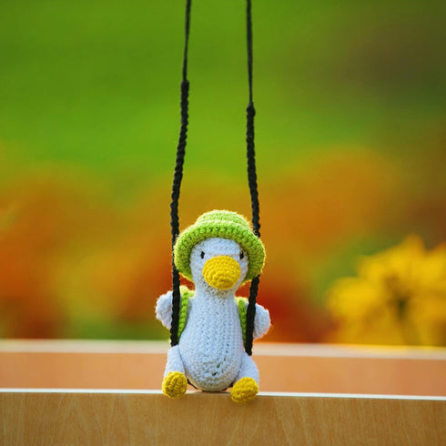 BUNNY Crochet Swing Duck Car Hanging Ornament, Accessories for Rearview Mirror, Car Pendant Duck Hanging Swing, Handmade Hanging car Charm, usable...