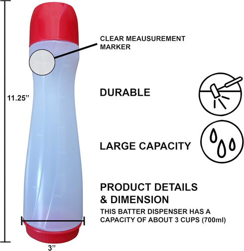 Bahoki Essentials Pancake Pen - Easy-Squeeze Batter Dispenser with Drip-Free Silicone Nozzle...