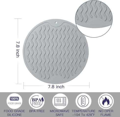 Trivets for Hot Pots and Pans,Silicone Trivet Mats 7.8 inch 4 Pack for Quartz Countertops Wood Marble Table Microwave Pad Heat Resistance Gray...