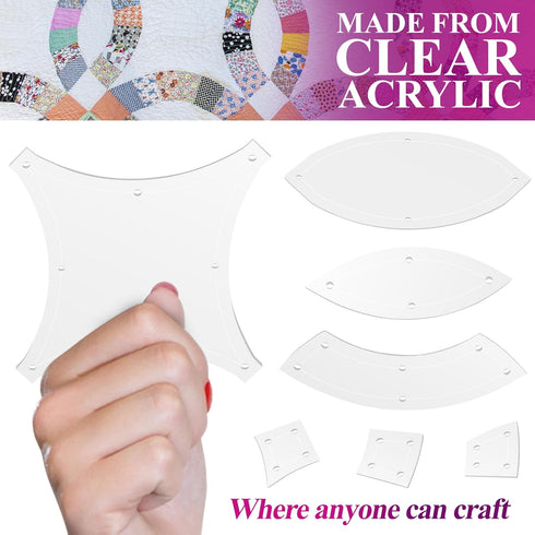 5" Double Wedding Ring Acrylic Quilting Template Set, 1/4" Seam Allowance - 7 Pieces - Tiny DWR...