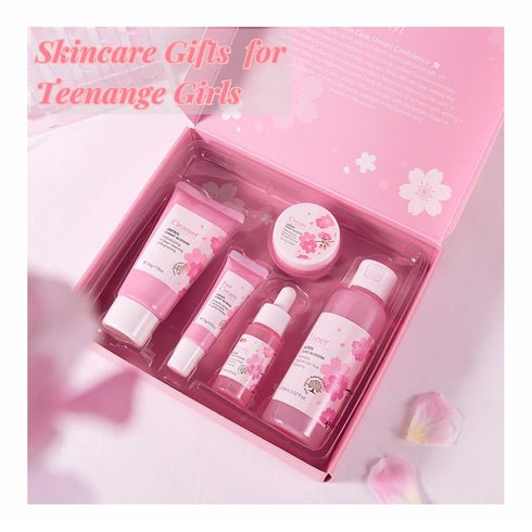 Korean Skin Care Set - Sakura Skin Care Sets & Kits - Women Gift Sets with Cleanser-Toner-Serum-Face Cream-Eye Cream - Skin Care Routine Kit for W...