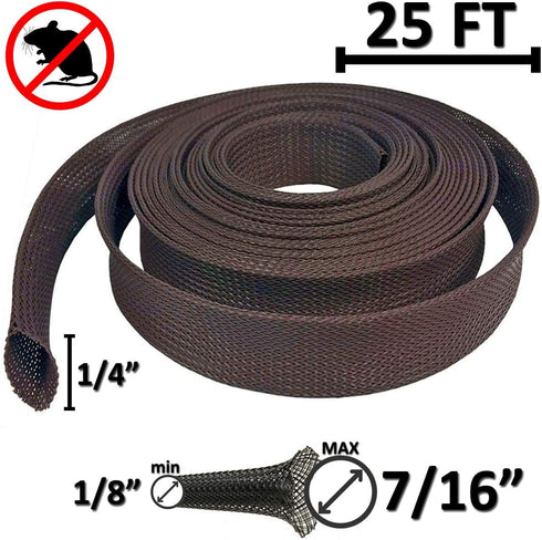 Electriduct 1/4" Chewing Resistant Braided Sleeving Repulsive Hose Wire Mesh Cable Protection Flexible Expandable Wrap - 25 Feet...