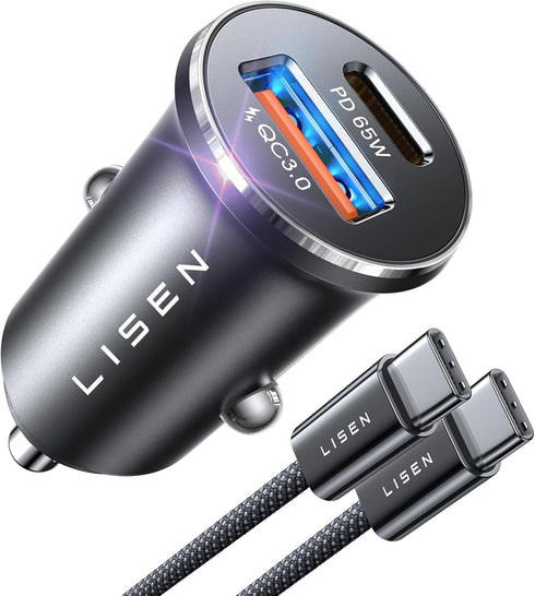 LISEN 95W USB C Car Charger Fast Charging PD65W Super Fast Charging Car Phone Charger Adapter Type C All Metal Cigarette Lighter USB Charger Adapt...