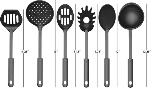 Chef Buddy 6-Piece Kitchen Utensils Set – Plastic Cooking Tools - Includes Essential Spatulas, Spoons, and Gadgets for Every Home Cook (Black)...