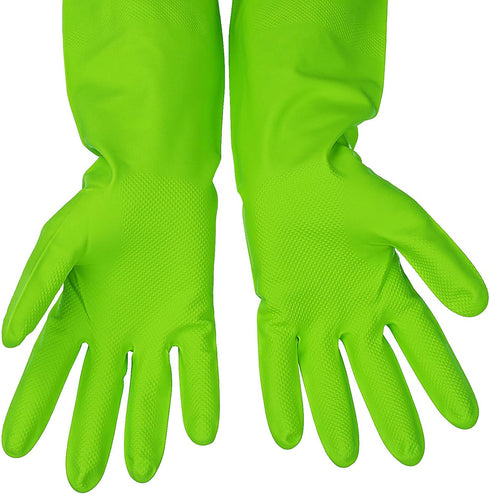 3 Pairs Rubber Cleaning Gloves Latex Free Dishwashing Gloves - 13" Reusable Nitrile Gloves Medium, Green+Pink+Orange...