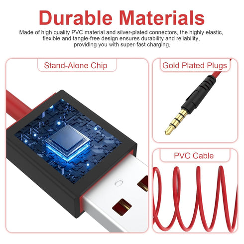 USB to 3.5mm Charging Cable Compatible with Beats by Dre, Studio, Solo Wireless Headphones, for MP3, iPod Shuffle, Speakers, Voice Recorder, 3.3ft...