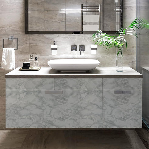 Glossy Marble Paper Granite White Gray Wallpaper 11.8"x78.7" Peel and Stick Wallpaper Vinyl Self Adhesive and Removable Renovated Contact Paper fo...