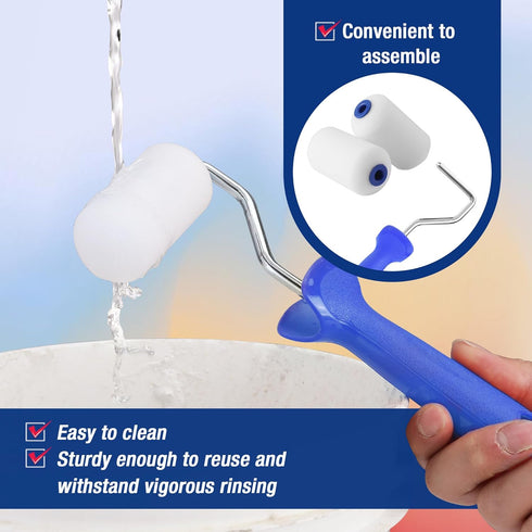 WORKPRO Small Paint Roller 2.5 inch 12-Pack, Mini Foam Paint Roller Covers for Small Touch-Up, Art Crafts, Furniture, Cabinets, High-Density Spong...