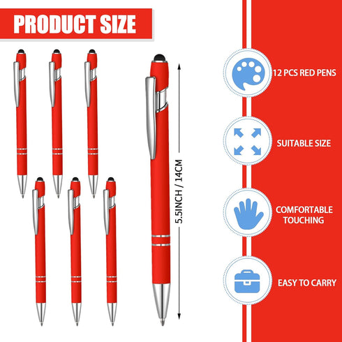 12 Pcs Blue Ink Ballpoint Pen with Stylus Tip, 1.0 mm Metal Pen Stylus Pen for Touch Screens, 2 in 1 Thank You Pen Gift for Friends, Colleagues, C...