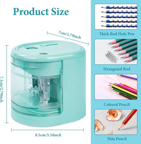 AUAUY Electric Pencil Sharpener with Double Hole, USB/Battery Operated Automatic Sharpener with 4 Extra Knife Holders, for 6-8mm/9-12mm Standard P...