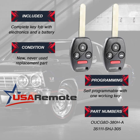 fits 2003-2007 Honda Accord Key Fob Keyless Entry Remote (OUCG8D-380H-A)...