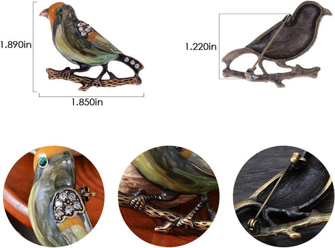 Alilang Antique Golden Clear Crystal Colored Rhinestones Multi Bird Sparrow Brooch Pin...